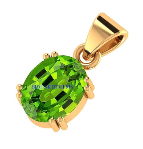 Image of Sidharth Gems Certified 8.25 Ratti Deluxe Quality Natural Peridot Stone Gold Plated Pendant /Locket 100% Gemstone by Lab Certified(Top AAA+) Quality