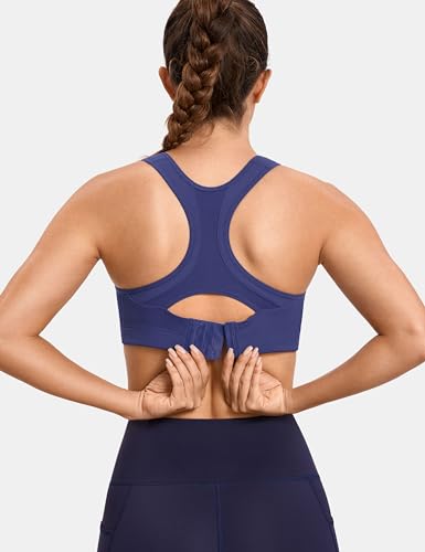 Image of SYROKAN Women's Sports Bra Front Adjustable Padded | High Impact, Racerback, Wireless, Plus Size, Full Coverage, Running Bra