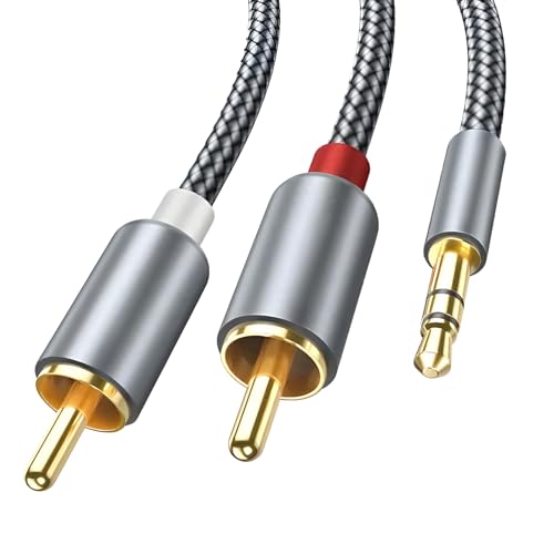 2M RCA to 3.5mm Jack Cable,2x RCA to 3.5mm Male Headphone Phono Mini Jack Stereo Audio Y Splitter grey & White Aux Cord Compatible with Hi-Fi Amplifier Speaker Car DJ Controller Turntable TV Phone