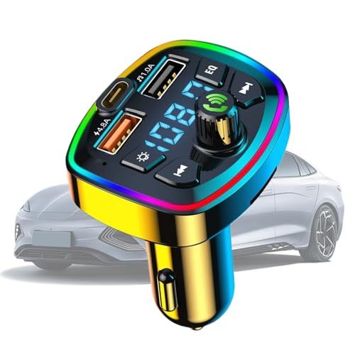 Transmisor FM - Adaptador con Pantalla LED | Receptor de Radio inalámbrico de Carga rápida de 2 Puertos para automóvil, música, teléfono, PC, Viajes en automóvil, Llamadas con Manos Libres