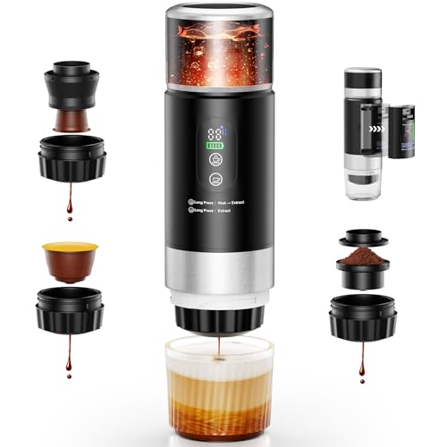 Image of Portable Espresso Maker with Removeable Battery, Portable Espresso Machine with USB-C, 3-in-1 Small Espresso Machine with Ground Coffee & Capsules (NS＆DG) for RV, Hiking (Black)