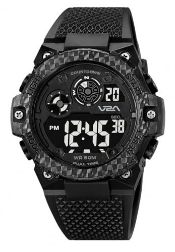 Image of V2A DIGITRON-VOLTRIX 2837 Digital Watch for Men | Bold Patterned Case Design | Dual Time Sports Watch with Countdown, Backlight & 50M Waterproof
