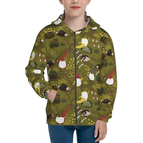 Gnomes Playing in the Garden Kids Pullover Hoodies Boys Zip Up Sweatshirts Girls Athletic Clothes with Pocket3