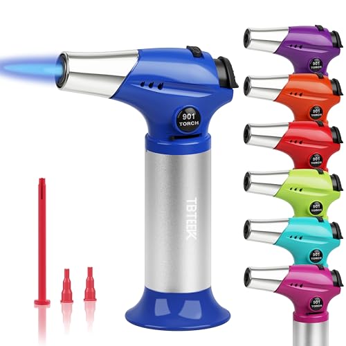 Image of TBTEEK Butane Torch T901, Kitchen Torch Cooking Torch with Safety Lock & Adjustable Flame for Cooking, BBQ, Baking, Brulee, Creme, DIY Soldering(Butane Not Included), Blue