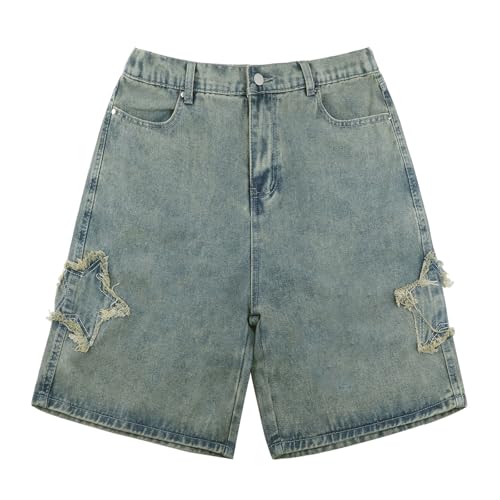 Sunidol Women's Y2K Baggy Jeans Shorts Star Patchwork Denim