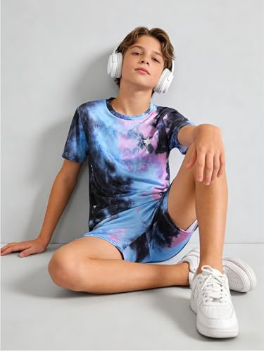 Image of Kid Toddler Baby Boys Clothes Tie-dye Palm Leaf Top 2Pcs Summer Shorts Set