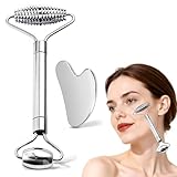 YFCJYBF Gua Sha und Gesichtsroller Tool,Gesichtsmassage Roller，Metall Akupunktur-Massagerolle,natürlicher Anti-Aging-Gesichtsroller bei Augenschwellungen Hand Hals fördert die Durchblutung