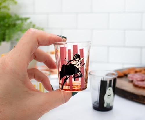 Image of Silver Buffalo Spy x Family Trio and Logo Mini Whiskey Shot Glasses, Set of 4 | Home Barware For Liquor and Beverages | Each Holds 2 Ounces
