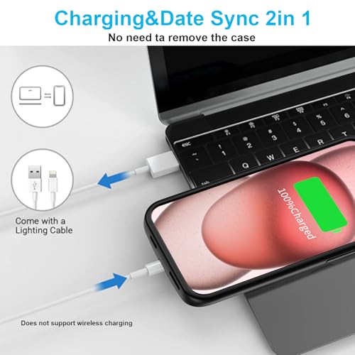 Batterie externe coque iPhone 15 noir étui de protection rechargeable - 6