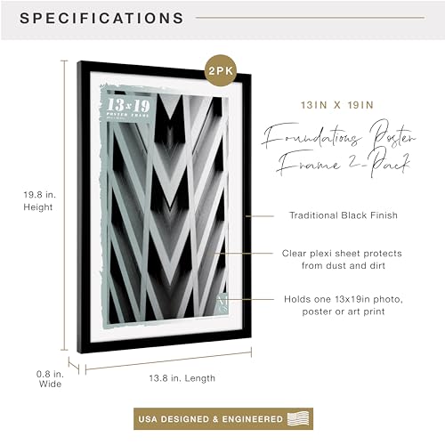 Image of MCS Gallery Foundation Poster Frame, Picture Frame For Wall Art, Black, 13 x 19 Inch, 2-pack