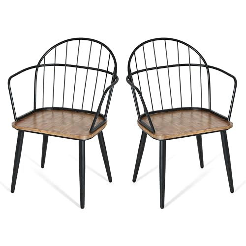 Christopher Knight Home Drats Dining Chairs Set of 2, Accent Dining Chair, Birch Finish Seating Kitchen Chair, Bucket Backrest Metal Frame Armchair, Industrial Dining Chair for Dining Room, Natural