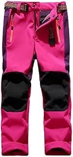 Kids' Outdoor Hiking Soft Shell Windproof Pants, Snowboard Warm Climbing Trousers Boys Girls