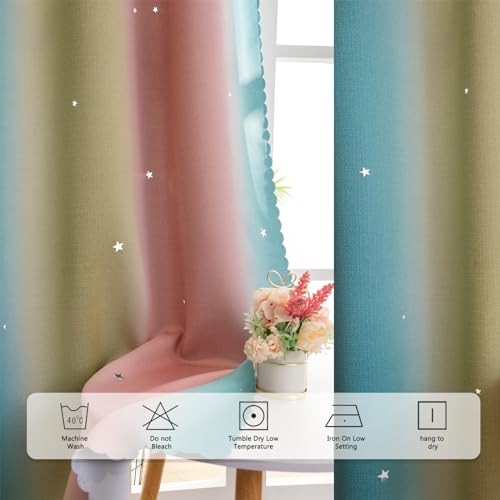 Image of Room Darkening Stars Curtains 2 Layers Drapes Elegent Room Decor Kids Curtains for Girls Bedroom Window Panels Living Room Divider 63 72 84 96 108 inches Long (Baby Pink Blue, W52 X L63)