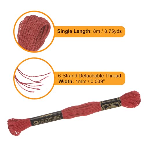 Image of HARFINGTON 12 Skeins Embroidery Floss 8.75yds(8m) Egyptian Long-Staple Cotton Cross Stitch Thread for Sewing DIY Bracelet Yarn String and Crafts, Tomato Sauce(6022)