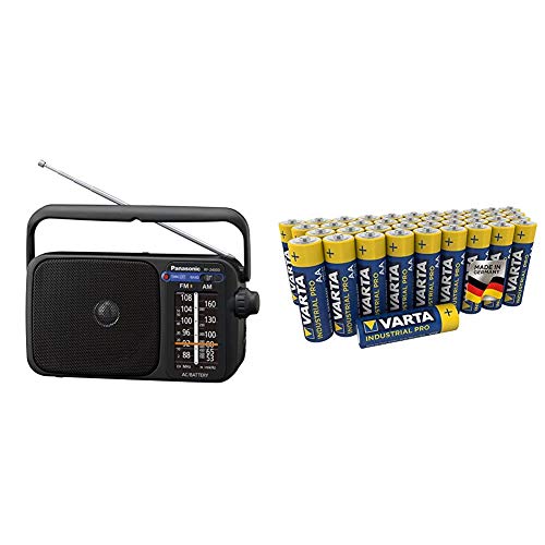 Panasonic RF-2400DEG-K Tragbares Radio mit Griff, Netz- oder Batteriebetrieb schwarz & VARTA Industrial Batterie AA Mignon Alkaline Batterien LR6-40er Pack,...