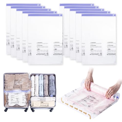TAILI 圧縮袋 旅行 衣類圧縮バッグ 収納袋 便利グッズ 真空 手巻き ポンプ不要 衣替え 衣類 洋服 小物収納 出張 修学 家族旅行 Mサイズ 10枚入