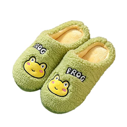JadeRich Unisex Cartoon Frog Fleece Home Slippers Memory Foam Non-Slip Indoor Shoes