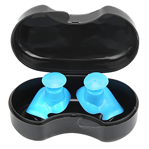 POENVFPO Swim Ear Plugs,Portable Reusable Silicone Ear Protectors with Black Box for Adults Kids (Blue)