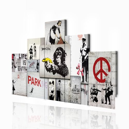 Tableau acoustique Banksy decomonkey 5 pièces 225x112.5 cm pour déco murale