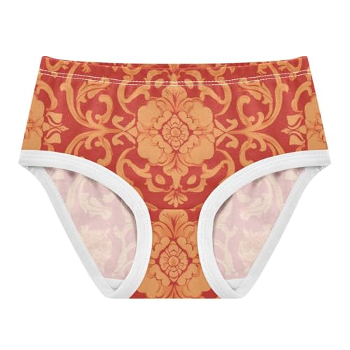 Girls' Cotton Briefs Organic Underpants for Toddlers Rich Orange Ornate Pattern