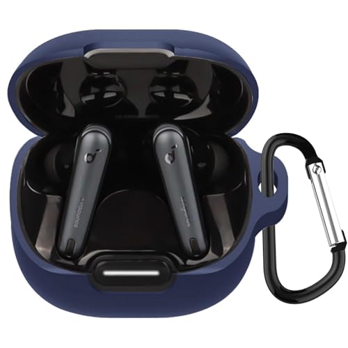 YAODLE For Anker Soundcore Liberty 4 NC ケースシリコン製 全面保護 落下防止 キズ防止 耐衝撃 装着充電可能 軽量小型 カラビナ付き(ブルー)