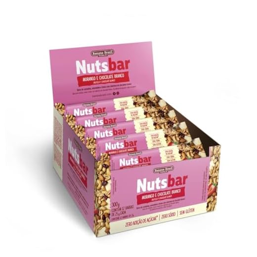 Banana Brasil Display Nutsbar Castanhas Morango E Chocolate Branco Caixa Com 12Un De 25G