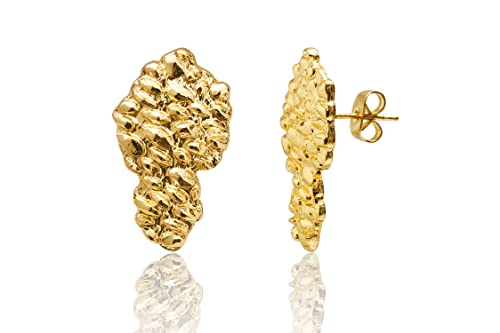 Gold Nugget Earrings for Men - Nugget Earring 18k Gold Plated -925 Sterling Silver Stud Earrings Gold Plated Earring studs