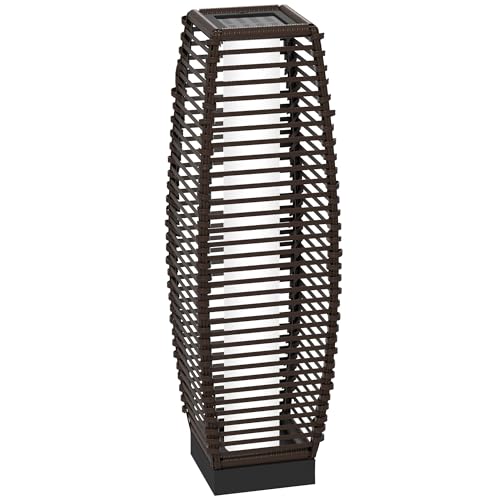 Outsunny Rattan Solar Floor Lamp, 68cm Tall Outdoor Garden Lantern Pathway Light & Decorative Lighting with Auto On/Off LED Lights, IP44, for Porch, Yard, Courtyard, Deck, Brown