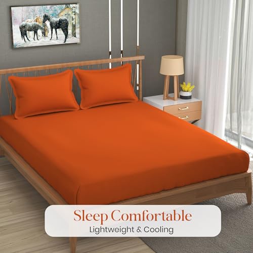 Image of FRESH FROM LOOM Microfiber Hypoallergenic Solid Plain Queen Size Bedsheet with 2 Pillow Covers - 240 TC (Size- 90 x 95 inch | Saffron| Solid)