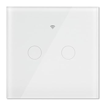 LLVE Wifi Smart Light Switch Work with Tuya, Smart Life Assistant,Wall White Double Touch Light Switch,Tempered Glass Panel with LED Backlight, 2-Gang 1-Way, 240V AC/300W