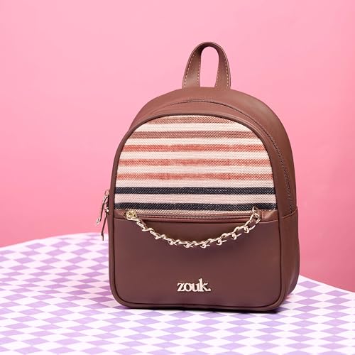 Image of ZOUK Mayra Mini Daypack | Stylish Vegan Leather Backpack for Women with Water-Resistant Lining | Handcrafted Small Day Bag with Gold Zip & Adjustable Straps |
