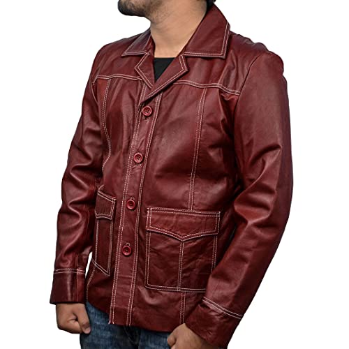 Tyler Durden Jacket Men-Fight club jacket for men-Tyler Durden Brad Pitt Maroon Faux Leather Coat Jacket2