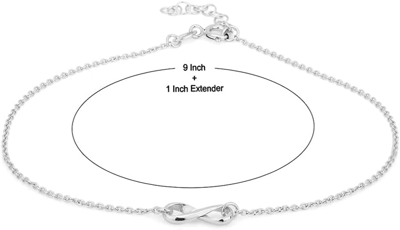Vanbelle Sterling Silver Jewelry - Rhodium Plated 925 Stamp - Infinity Charm Anklet - Stylish Beautifully Designed for Women - 9" Long + 1" Extender - Image 4