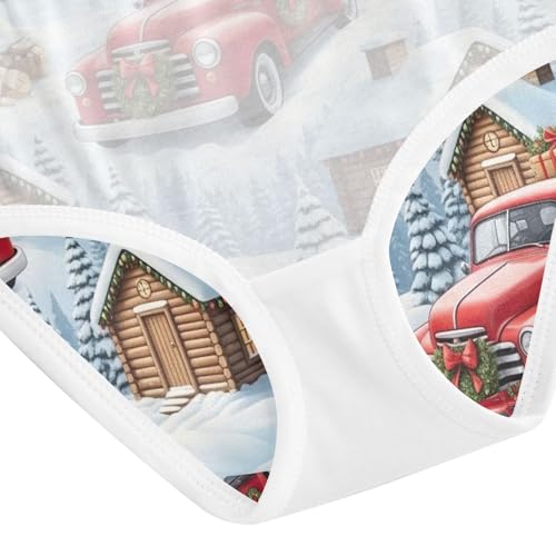 Toddler Girl Briefs, Christmas Vintage Red Trucks Girls' Cotton Brief Underwear, 2T–8 Years4