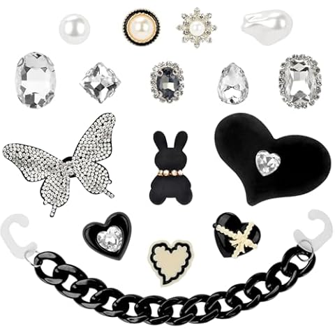 QIYVLOS Shoe Charms, Heart and Butterfly Shoe Decoration for Women, Acryic Shoe Chain DIY Accessories with Faux Gem Pearls for Girl Party Favor Gift Cover