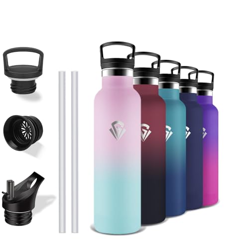 Grsta Botella Agua Acero Inoxidable, 500ml Botella Agua Niños, A Prueba de Fugas, Botella con Pajita, sin BPA, Termo Acero Inoxidable, Aislamiento al Vacío, Cantimplora para la Escuela, Oficina