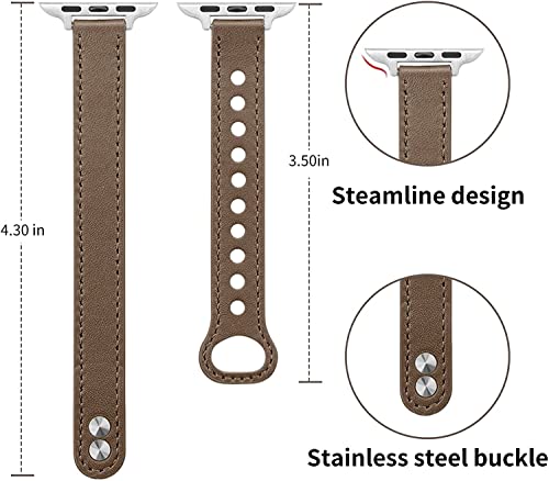 segoo Leather Band Compatible with Apple Watch Band 45mm 44mm 42mm Top Grain Leather Band Slim Thin Wristband for iWatch Series 7 & Series 6/5/4/3/2/1/SE Sports Edition (45mm 44mm 42mm - Image 3