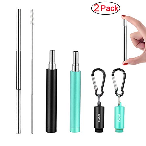 2 Pack Reusable Metal Straws Collapsible Stainless Steel Drinking Straw Portable Telescopic Straw