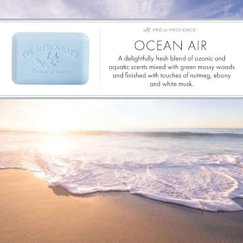 Image of Pre de Provence Artisanal Soap Bar, Natural French Skincare, Enriched with Organic Shea Butter, Quad Milled for Rich, Smooth & Moisturizing Lather, Ocean Air, 5.3 Ounce