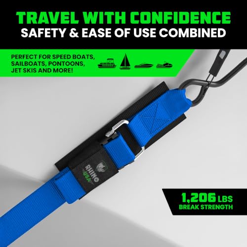 Image of Rhino USA Boat Transom Straps (2-Pack) - Trailer Tie Downs for Boats