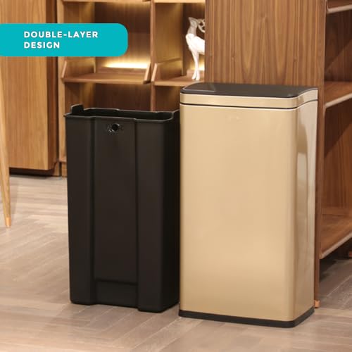 Image of 10.4 Gallon Large Metal Kitchen Garbage Can, Stainless Steel Trash Can, Open Top, Tall, Gold Wastebasket for Home Bathroom Hotel Lobby Office (40L Gold)
