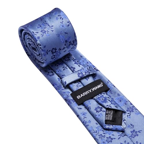 Image of Barry.Wang Men Tie Set Floral Paisley Silk Necktie Pocket Square Cufflinks Formal Wedding Party Business