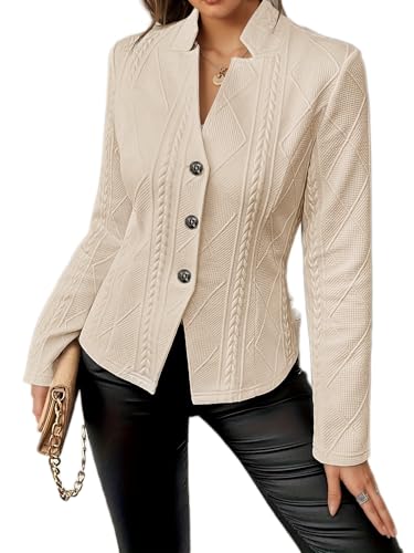 Notch Collar Blazers for Women Business Casual Button Up Long Sleeve Solid Textured Suit Jackets