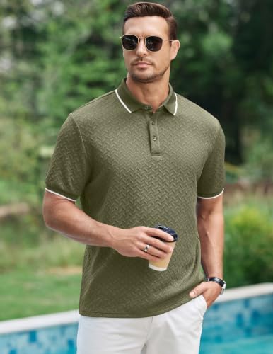Image of JMIERR Mens Casual Polo Shirt Short Sleeve Vacation Button Summer Beach Knit Stretchy Golf Shirts