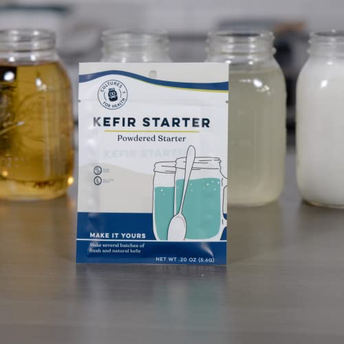 Cultures For Health Kefir Starter Culture | 4 Packets Freeze Dried Starter Powder | Make Kefir With Milk, Water, Or Juice | Re-Culture Kefir Probiotic Drinks 2-7X Each | Cultures In Less Than A Day #TOP3