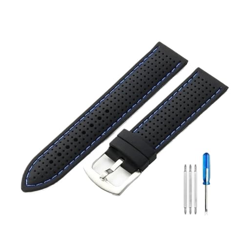 Bracelet de montre en silicone souple et respirant LUGEMA 24mm noir bleu