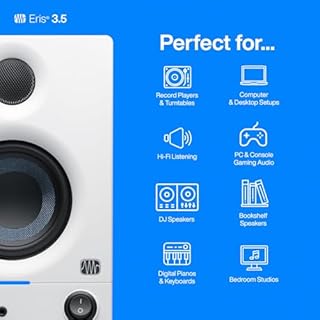 PreSonus Eris 3.5 Studio Monitors (White), Pair — 3.5" Inch Powered Bookshelf Speakers, Stereo, Desktop Computer, Near Field Music Production, Audio Mixing Recording