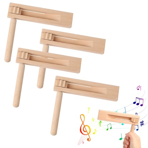4 Stück Holzratsche Geräusche Maker, Holz Spinning Ratsche, Krachmacher, Holz Rassel Ratsche für Spielpartys, Sportveranstaltungen