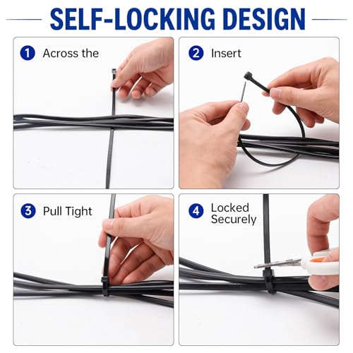 Image of Zip Ties 8 inch, 5000 Pack Black Zip Ties, Self-Locking Nylon Cable Ties with 40 lbs Tensile Strength,Wire Ties for indoor and outdoor use.