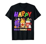happy hallothanksmas halloween thanksgiving christmas coffee maglietta